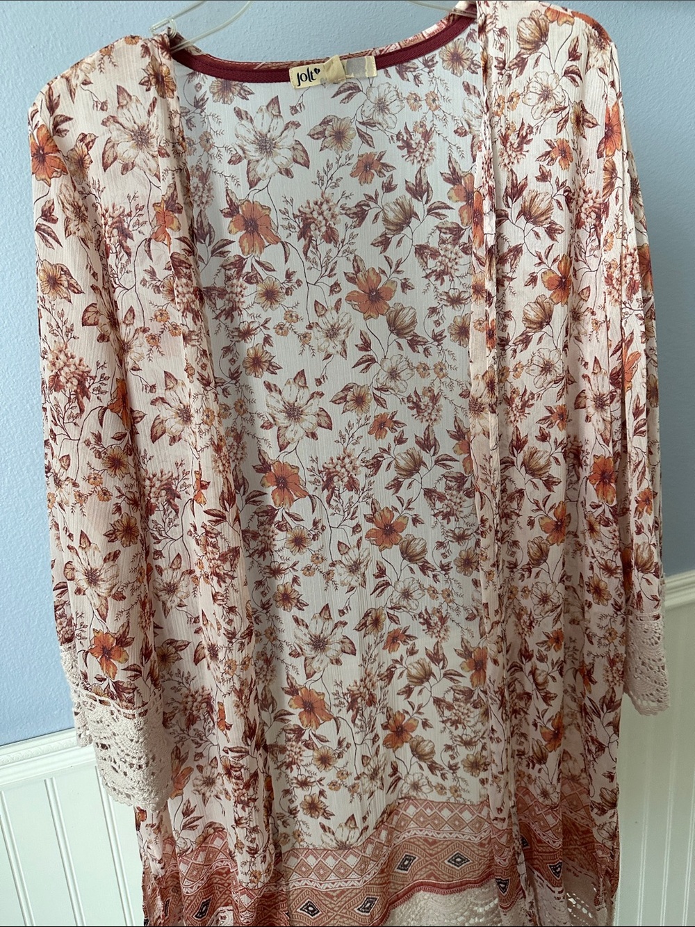 Jolt Cream Kimono with Rust Floral Print 3/4 Sleeve